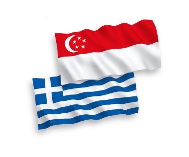 Beyaz arka planda Yunanistan ve Singapur bayrakları