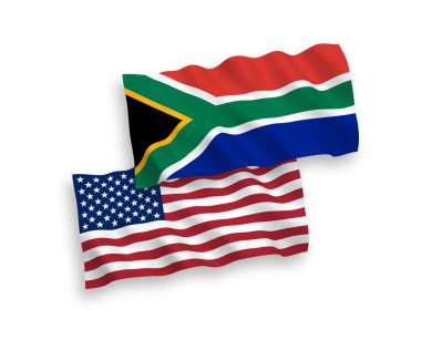 Beyaz arka planda Güney Afrika ve Amerika Cumhuriyeti Bayrakları