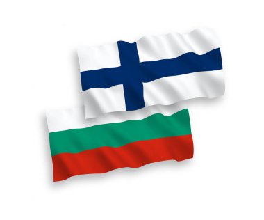 Beyaz arka planda Finlandiya ve Bulgaristan bayrakları