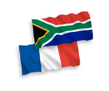 Beyaz arka planda Fransa ve Güney Afrika Cumhuriyeti bayrakları