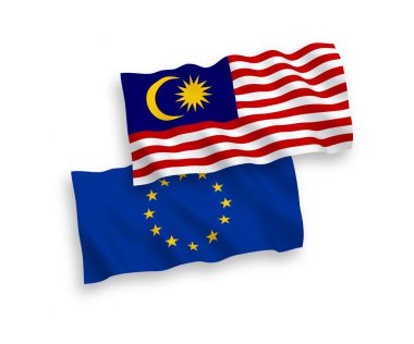 Beyaz arka planda Avrupa Birliği ve Malezya bayrakları