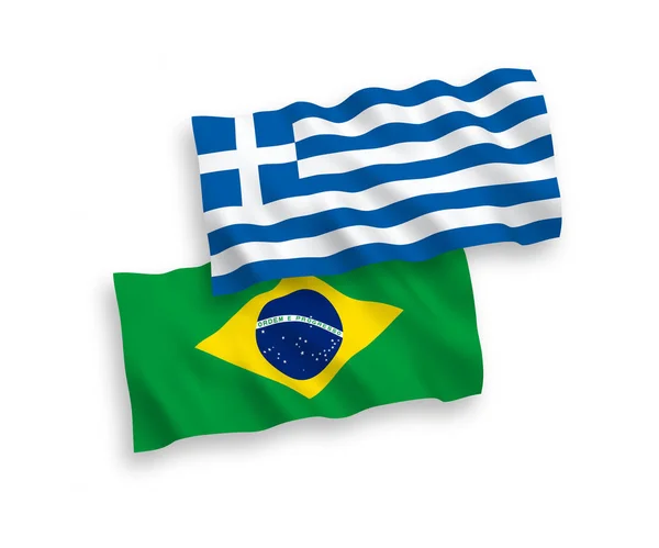 Bandeiras da Grécia e do Brasil sobre um fundo branco — Vetor de Stock