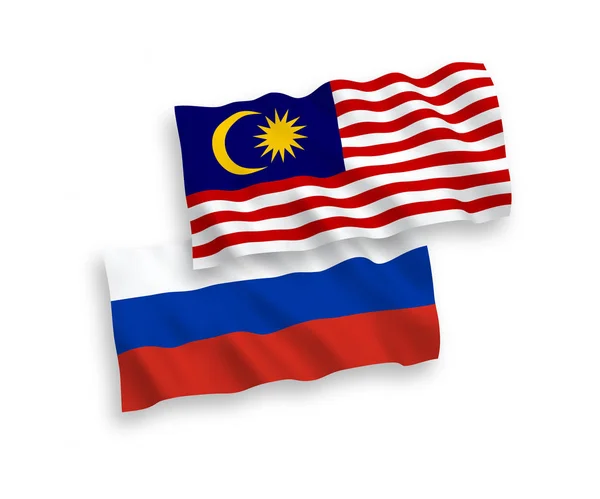 Bendera Malaysia dan Rusia dengan latar belakang putih - Stok Vektor