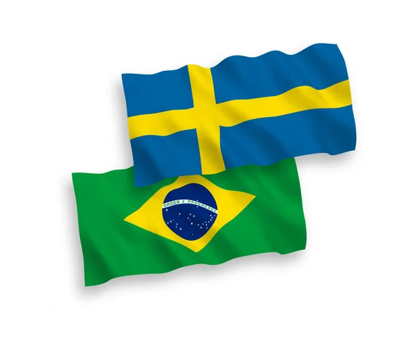 Bandiere di Svezia e Brasile su sfondo bianco — Vettoriale Stock