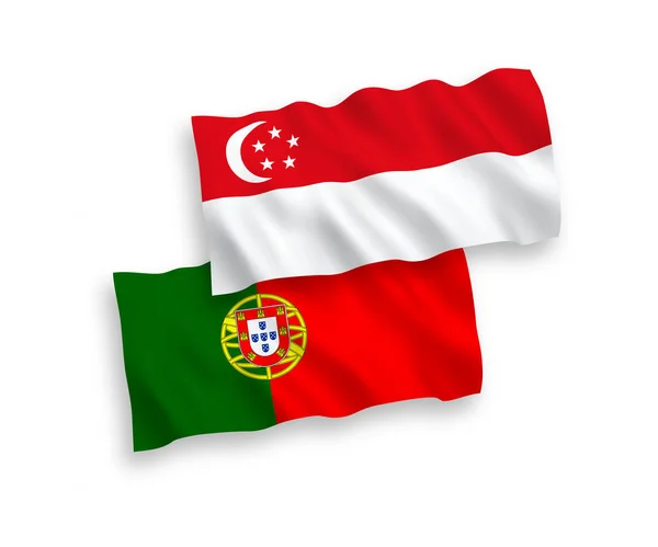 Bandiere del Portogallo e Singapore su sfondo bianco — Vettoriale Stock