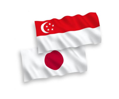 Beyaz arka planda Japonya ve Singapur bayrakları