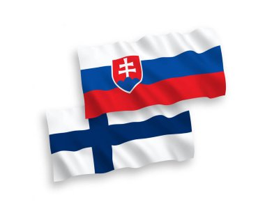 Beyaz arka planda Slovakya ve Finlandiya bayrakları
