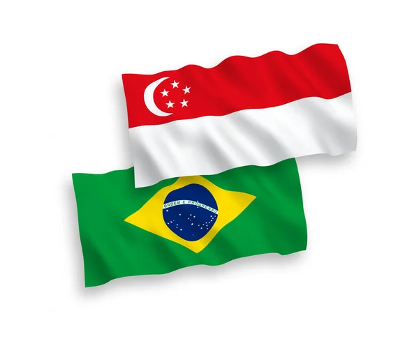 흰색 배경에 브라질과 싱가포르의 국기 — 스톡 벡터
