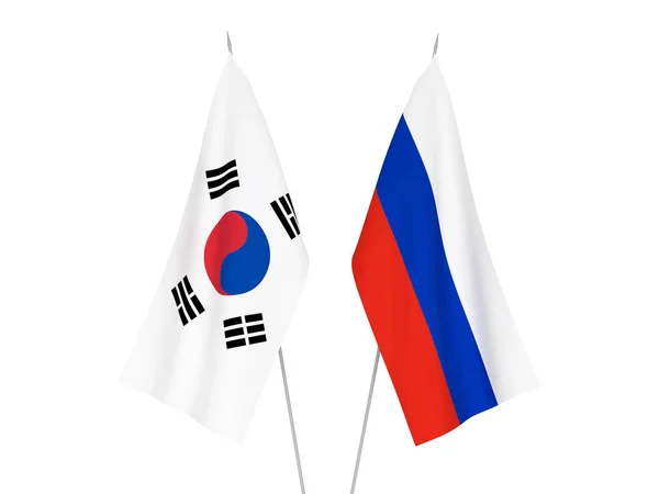 Rusko a Jižní Korea vlajky — Stock fotografie
