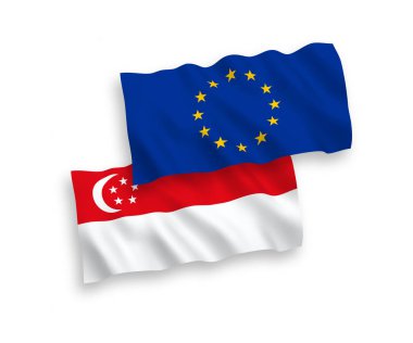 Beyaz arka planda Avrupa Birliği ve Singapur bayrakları