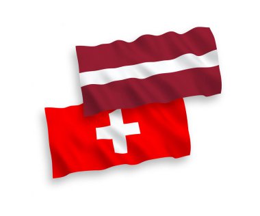 Beyaz arka planda Letonya ve İsviçre bayrakları