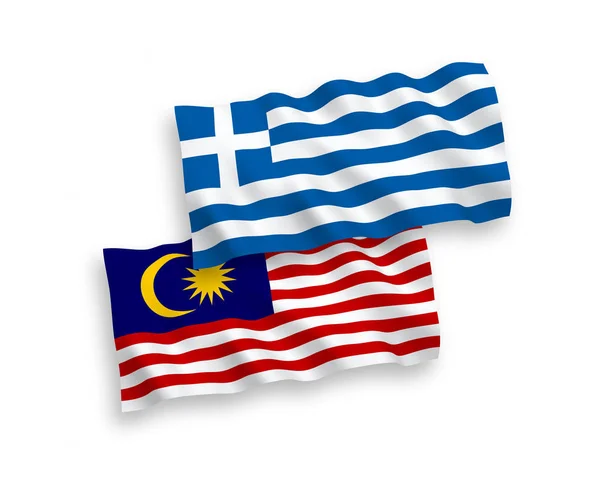 Bendera Yunani dan Malaysia dengan latar belakang putih - Stok Vektor