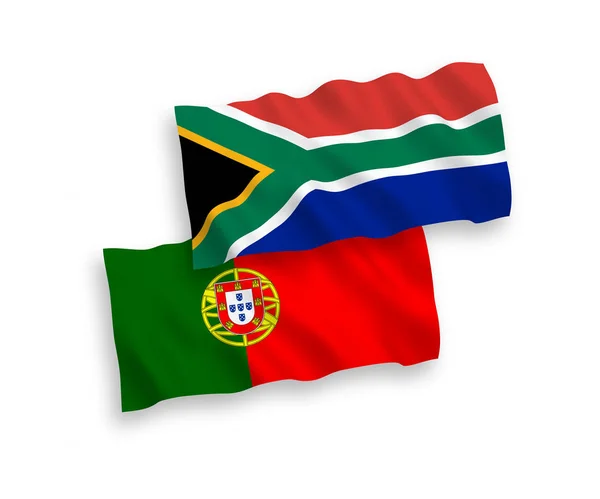 Banderas de Portugal y República de Sudáfrica sobre fondo blanco — Vector de stock