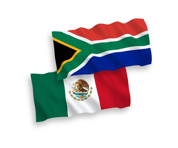 Banderas de México y República de Sudáfrica sobre fondo blanco — Vector de stock