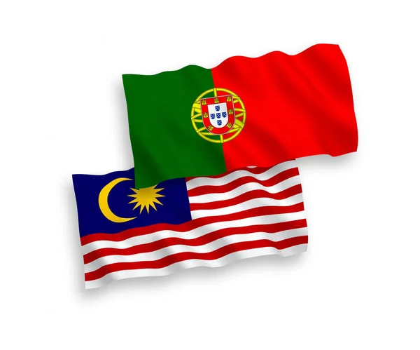 Bandiere del Portogallo e della Malesia su sfondo bianco — Vettoriale Stock