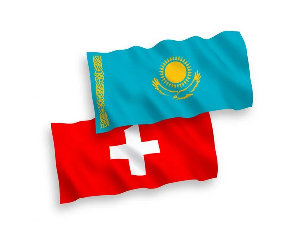 Vlaggen van Kazachstan en Zwitserland op een witte achtergrond — Stockvector