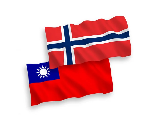 Bandiere di Norvegia e Taiwan su sfondo bianco — Vettoriale Stock