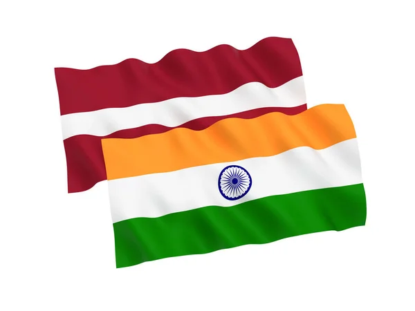Bandiere di India e Lettonia su sfondo bianco — Foto Stock