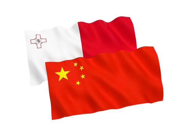 Příznaky Malta a Číny na bílém pozadí — Stock fotografie