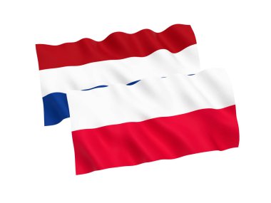 Beyaz bir arka plan üzerinde Polonya ve Hollanda bayrakları