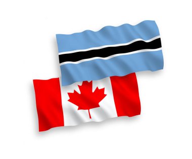 Kanada ve Botswana 'nın ulusal taşıyıcı kumaş bayrakları beyaz arka planda izole edildi. 1 'e 2 oranında.