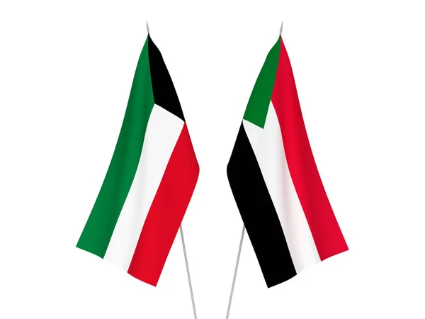 Banderas Nacionales Tejido Kuwait Sudán Aisladas Sobre Fondo Blanco Ilustración —  Fotos de Stock