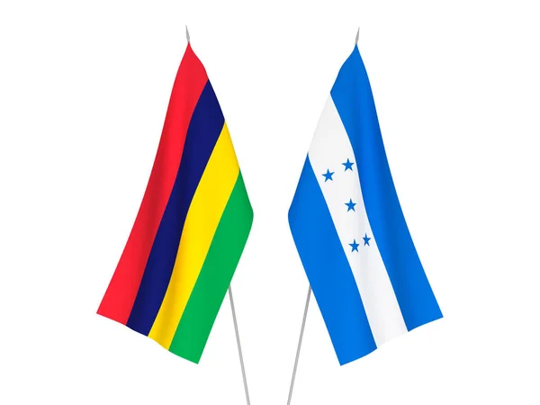洪都拉斯和毛里求斯共和国的国旗以白色背景隔离 3D渲染说明 — 图库照片