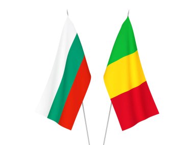 Bulgaristan ve Mali 'nin ulusal kumaş bayrakları beyaz arka planda izole edildi. 3d resimleme.