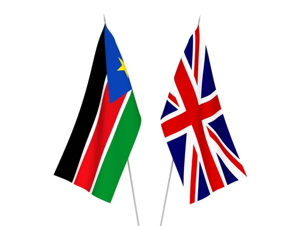 大不列颠和南苏丹共和国的国旗以白色背景隔离 3D渲染说明 — 图库照片