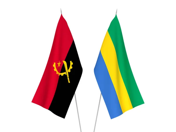 Bandeiras Tecido Nacional Angola Gabão Isoladas Sobre Fundo Branco Ilustração — Fotografia de Stock