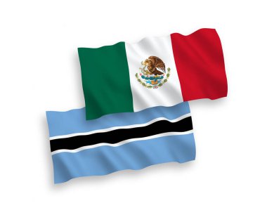 Meksika ve Botswana 'nın ulusal taşıyıcı kumaş bayrakları beyaz arka planda izole edildi. 1 'e 2 oranında.