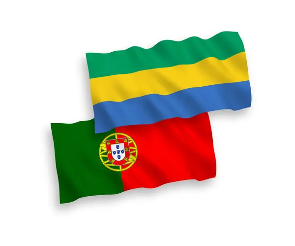 Drapeaux Nationaux Vectoriels Ondes Tissu Portugal Gabon Isolés Sur Fond — Image vectorielle