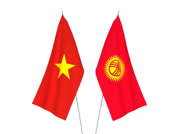 National Fabric Flags Vietnam Kyrgyzstan Isolated White Background Rendering Illustration — Stock Photo, Image