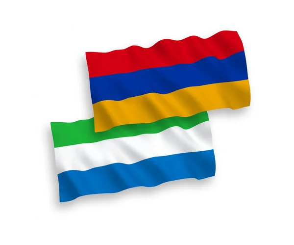 Nationale Vektor Gewebefahnen Von Armenien Und Sierra Leone Isoliert Auf — Stockvektor