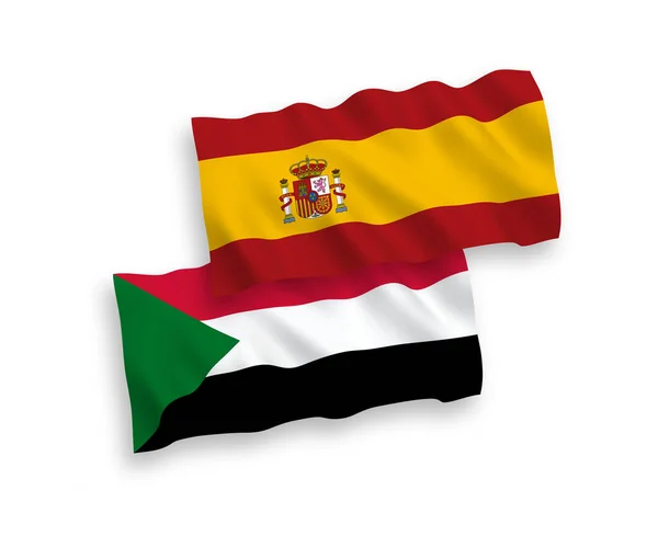 Флаги Национальных Векторных Тканей Судана Испании Изолированы Белом Фоне Соотношение — стоковый вектор