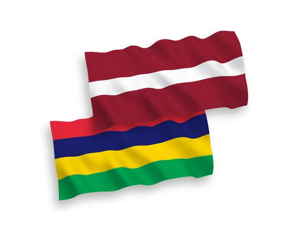 Národní Vektorové Tkaniny Vlnové Vlajky Lotyšska Mauricia Izolované Bílém Pozadí — Stockový vektor