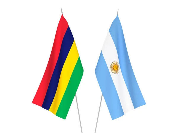 阿根廷和毛里求斯共和国的国旗在白色背景下隔离 3D渲染说明 — 图库照片