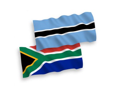 Beyaz arka planda, Botswana ve Güney Afrika Cumhuriyeti 'nin ulusal taşıyıcı kumaş bayrakları izole edildi. 1 'e 2 oranında.