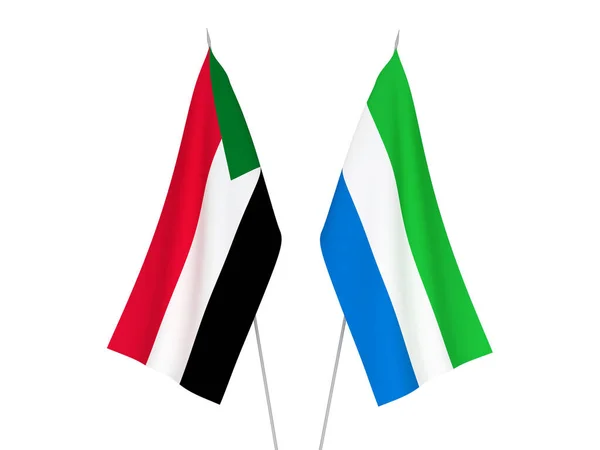 Флаги Сьерра Леоне Судана Выделены Белом Фоне Трехмерная Иллюстрация — стоковое фото