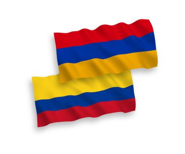 Beyaz arka planda Ermenistan ve Kolombiya 'nın ulusal taşıyıcı kumaş bayrakları izole edildi. 1 'e 2 oranında.