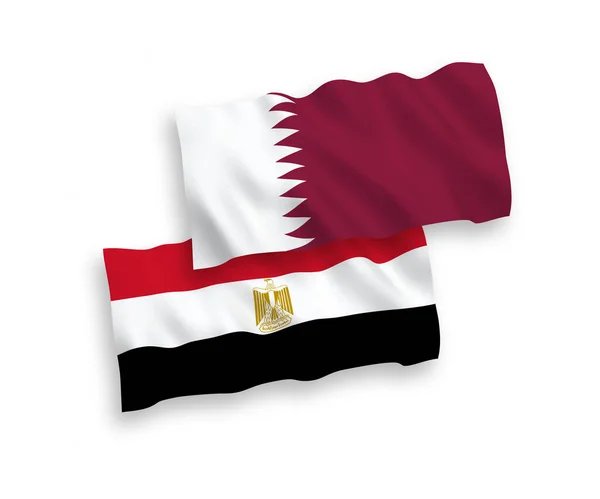 Drapeaux Onde Vectoriels Nationaux Qatar Egypte Isolés Sur Fond Blanc — Image vectorielle