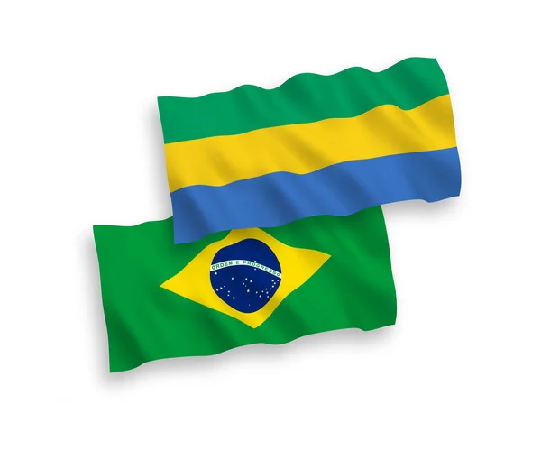 Bandeiras Onda Tecido Vetorial Nacional Brasil Gabão Isoladas Fundo Branco — Vetor de Stock