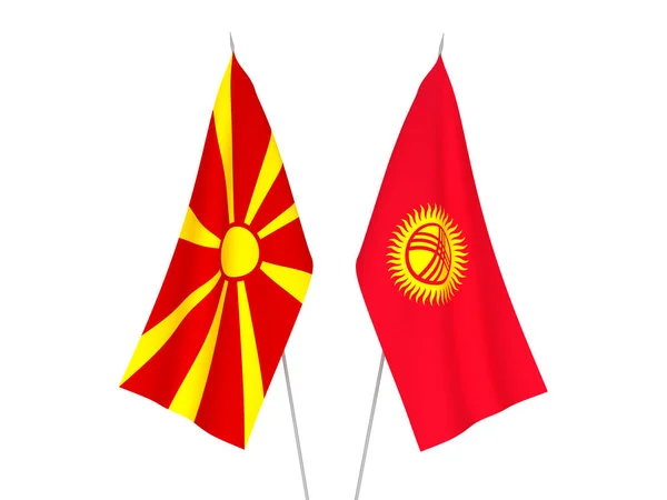Banderas Nacionales Tela Macedonia Del Norte Kirguistán Aisladas Sobre Fondo —  Fotos de Stock