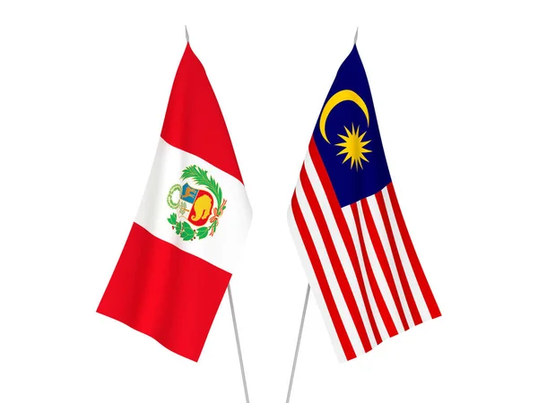 National Fabric Flags Malaysia Peru Isolated White Background Rendering Illustration — Stock Photo, Image