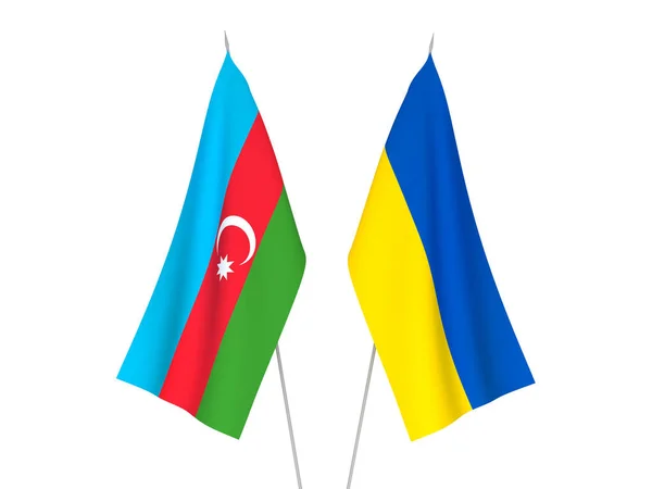 Banderas Nacionales Tela Ucrania República Azerbaiyán Aisladas Sobre Fondo Blanco — Foto de Stock