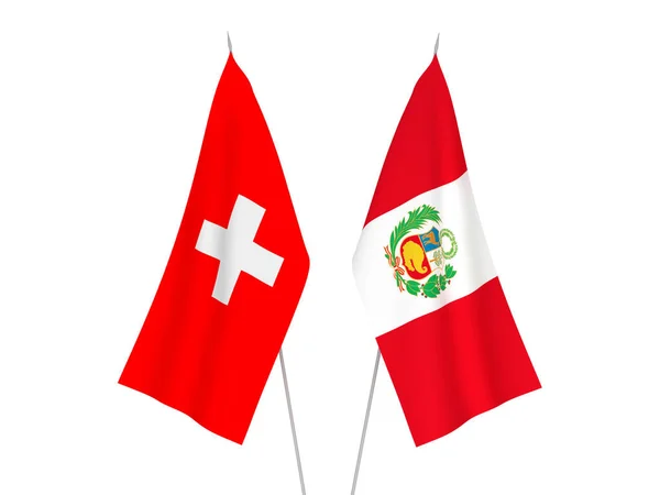 Nemzeti Szövet Zászlók Svájc Peru Elszigetelt Fehér Háttérrel Renderelés Illusztráció — Stock Fotó
