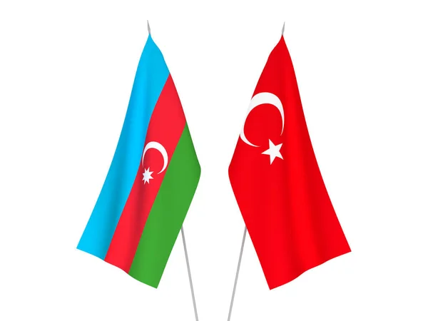 Nationale Stoffen Vlaggen Van Republiek Azerbeidzjan Turkije Geïsoleerd Witte Achtergrond — Stockfoto