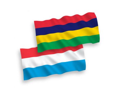 Mauritius ve Lüksemburg 'un ulusal taşıyıcı kumaş bayrakları beyaz arka planda izole edildi. 1 'e 2 oranında.