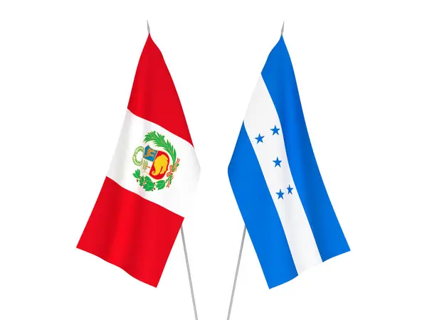 Nationale Stoffen Vlaggen Van Honduras Peru Geïsoleerd Witte Achtergrond Weergave — Stockfoto