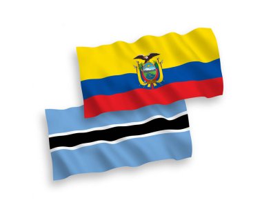 Beyaz arka planda izole edilmiş Botswana ve Ekvador 'un ulusal taşıyıcı kumaş bayrakları. 1 'e 2 oranında.